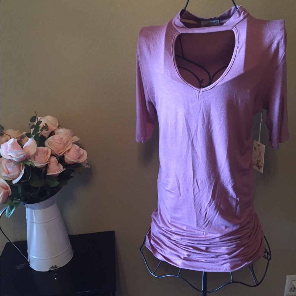 Mauve mock choker neck blouse